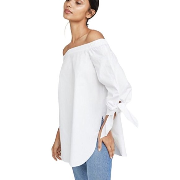 Tibi Tops - Tibi Have In Common Self Tie Long Sleeve Off The Shoulder Tunic Blouse White 2